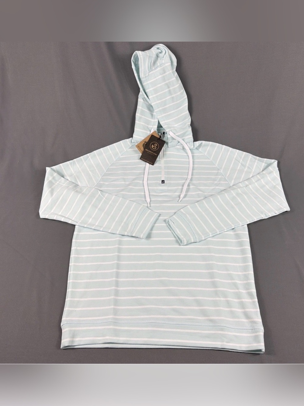 Swannies Golf Hoodie Dalton Striped Medium Blue Haze Polyester NWT MSRP $119